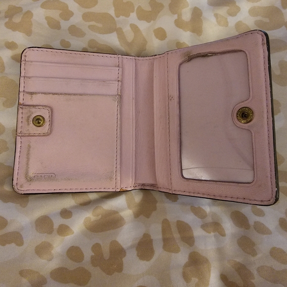 COACH  Black Signature C Snap Bifold Leather Wallet Zip Coin Pocket - Picture 4 of 7